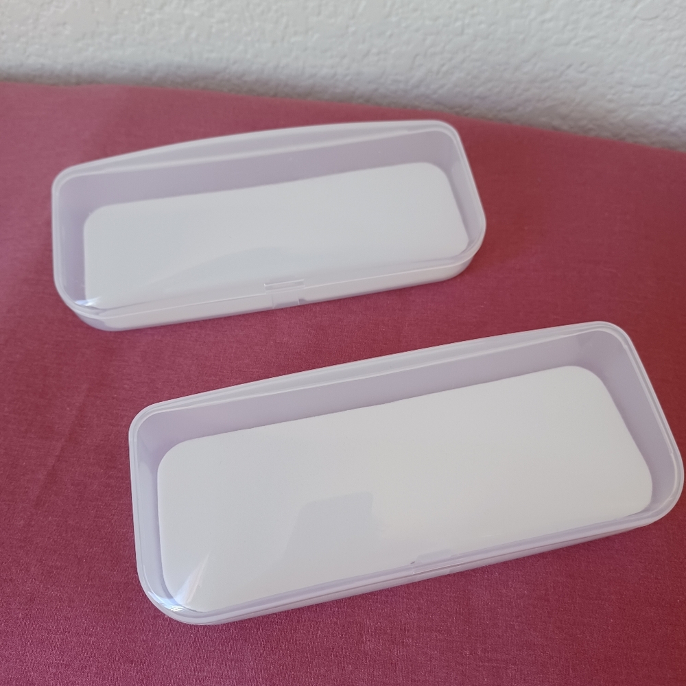 SET OF 2 Eyeglass Sunglasses Cases Clear Plastic Hardshell & Foam Cushion EUC